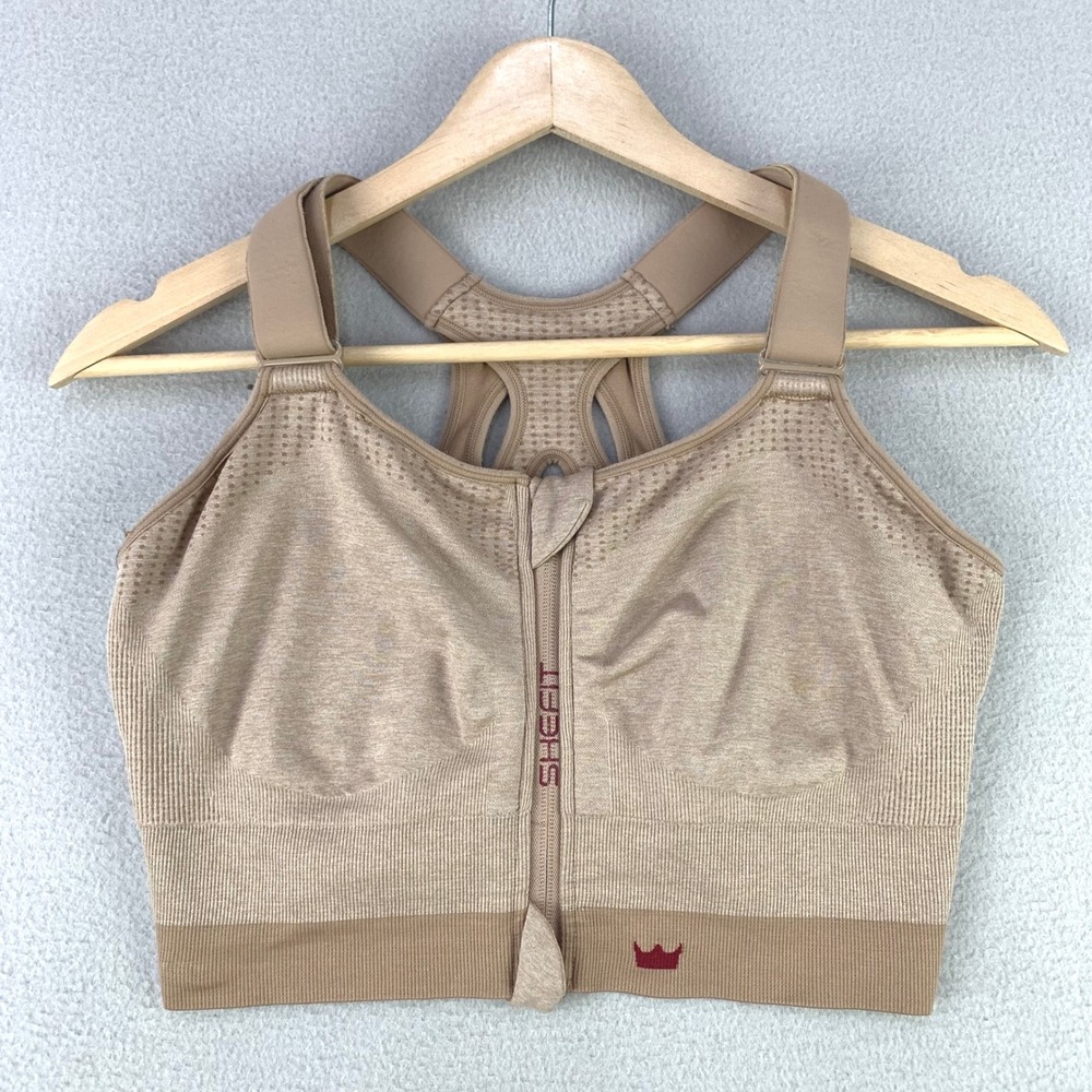 Shefit Ultimate Sports Bra Women M Sand Tan Front Zip High Impact Adjustable